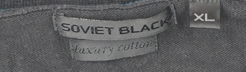 Soviet Black Mens XL V-Neck Cotton Jumper Pullover Black Knitwear