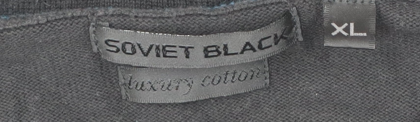 Soviet Black Mens XL V-Neck Cotton Jumper Pullover Black Knitwear