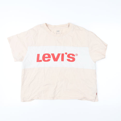 Levi's Womens Beige Colourblock Logo T-Shirt Medium Cotton