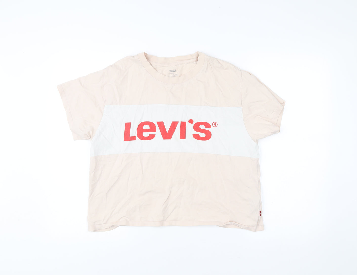 Levi's Womens Beige Colourblock Logo T-Shirt Medium Cotton