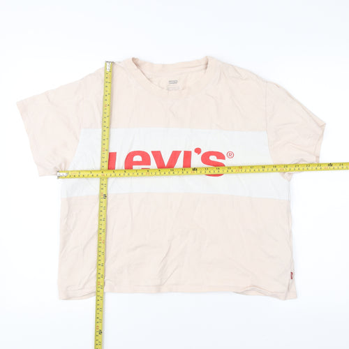 Levi's Womens Beige Colourblock Logo T-Shirt Medium Cotton