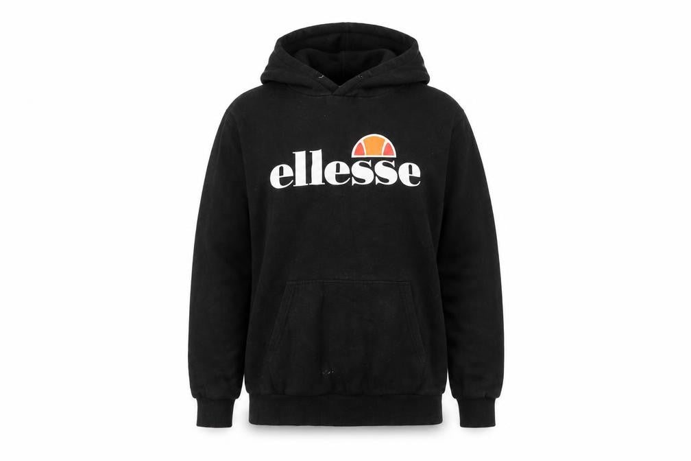 Front view of Ellesse women’s black hoodie uk 12 pullover logo graphic sweatshirt