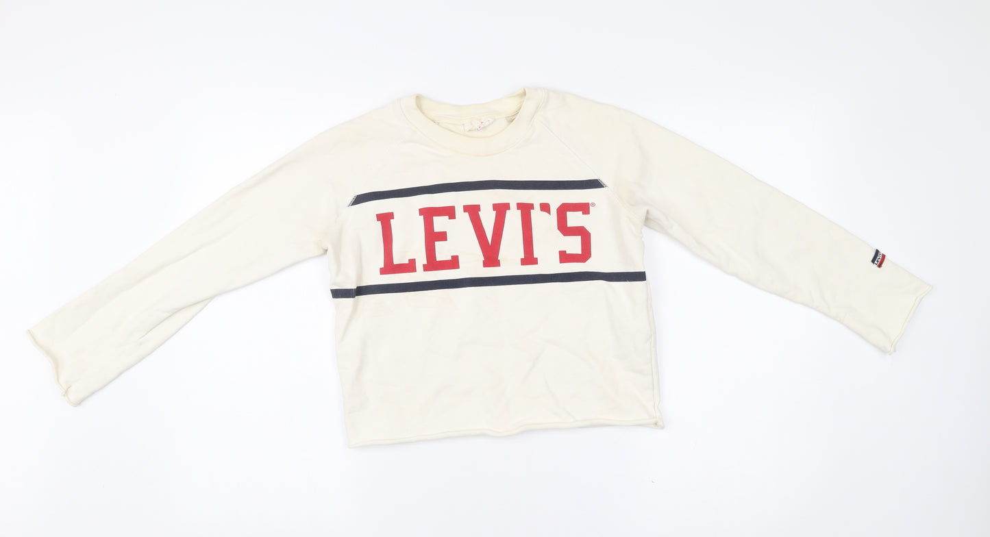 Levi's Womens Ivory XS Logo Pullover Sweatshirt Cotton