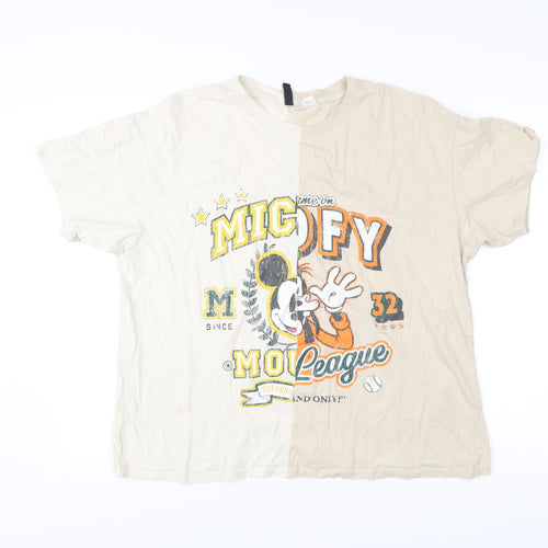 H&M Disney Women Beige XL Mickey Mouse Graphic T-Shirt