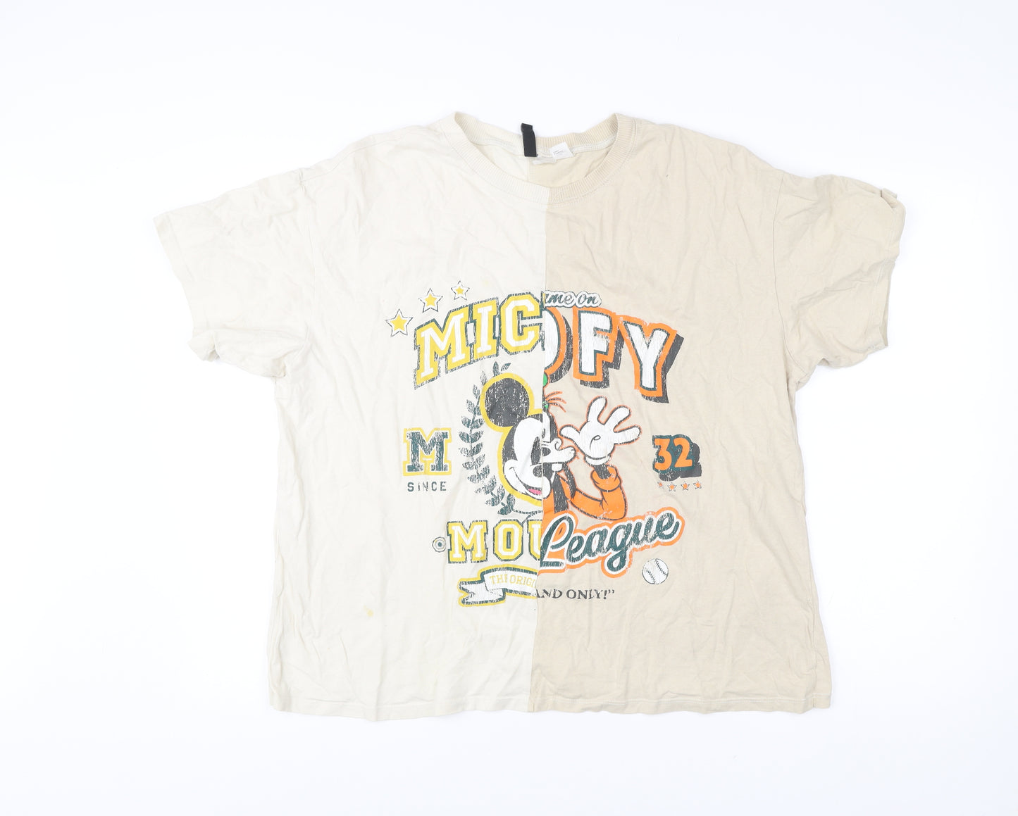 H&M Disney Women Beige XL Mickey Mouse Graphic T-Shirt