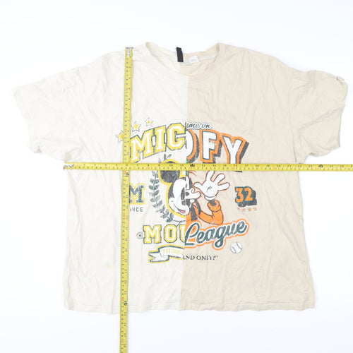 H&M Disney Women Beige XL Mickey Mouse Graphic T-Shirt