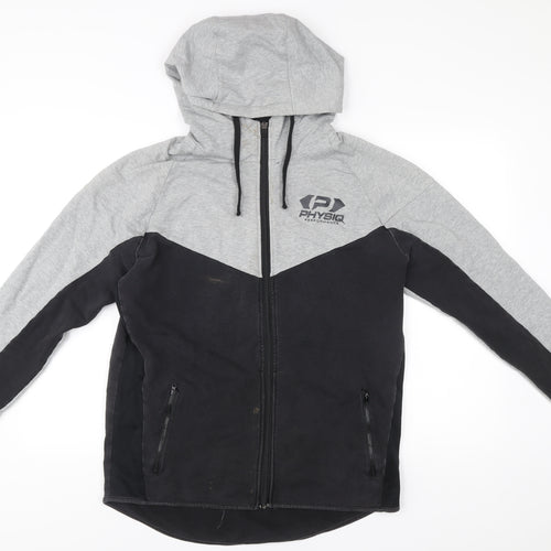Physiq Apparel Mens Grey Black Full Zip Hoodie Size L Slim Fit Sports