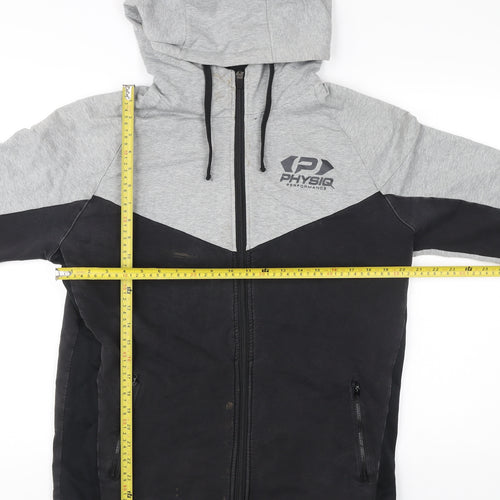 Physiq Apparel Mens Grey Black Full Zip Hoodie Size L Slim Fit Sports