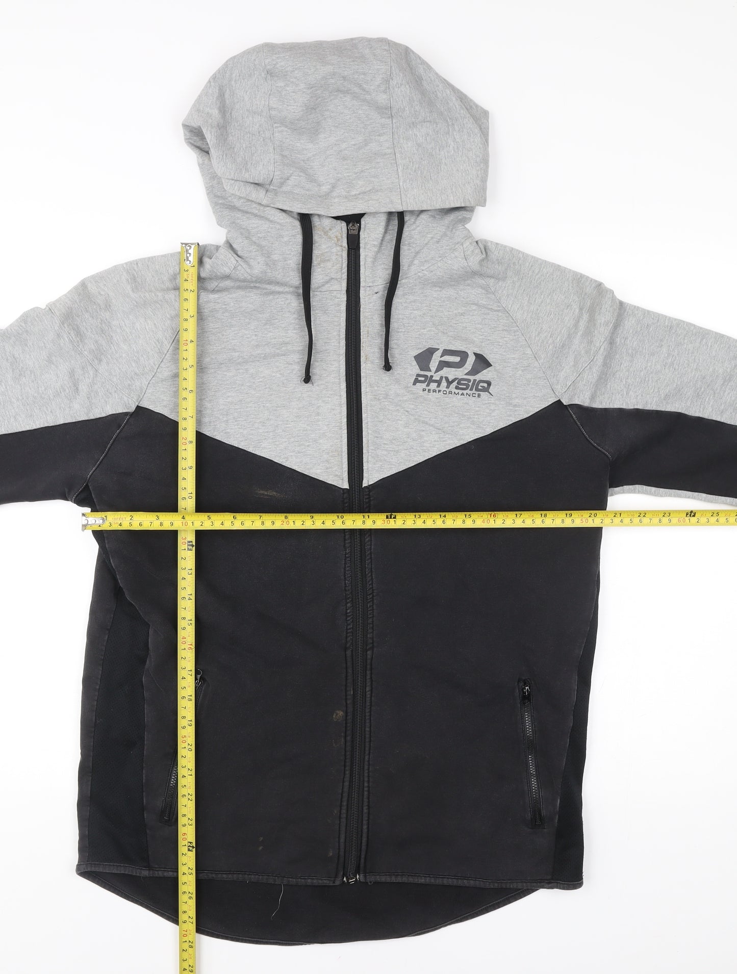 Physiq Apparel Mens Grey Black Full Zip Hoodie Size L Slim Fit Sports