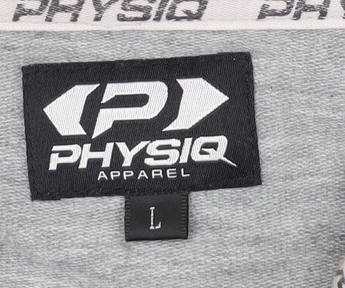 Physiq Apparel Mens Grey Black Full Zip Hoodie Size L Slim Fit Sports