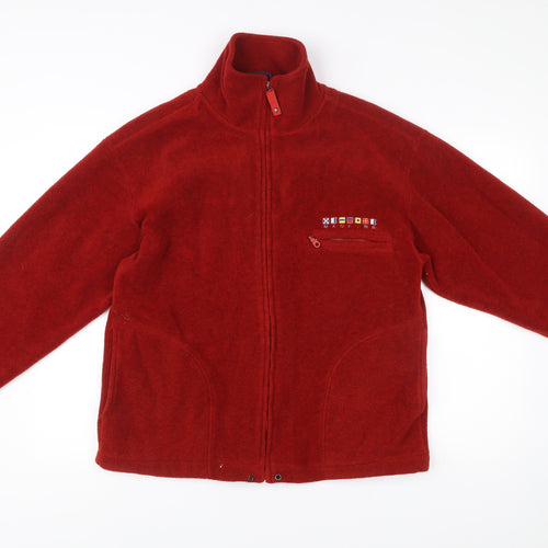 Villa Figueira Men’s Red Fleece Full Zip Jacket Size S Nautical Embroidered