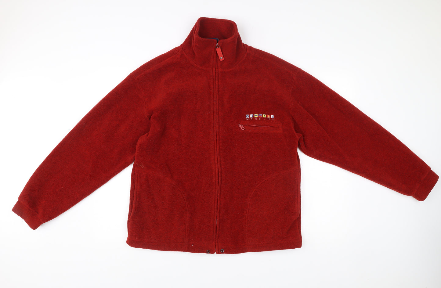 Villa Figueira Men’s Red Fleece Full Zip Jacket Size S Nautical Embroidered