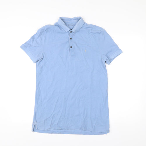 AllSaints Men's Blue Slim Fit Cotton Polo Shirt Size S