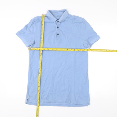 AllSaints Men's Blue Slim Fit Cotton Polo Shirt Size S