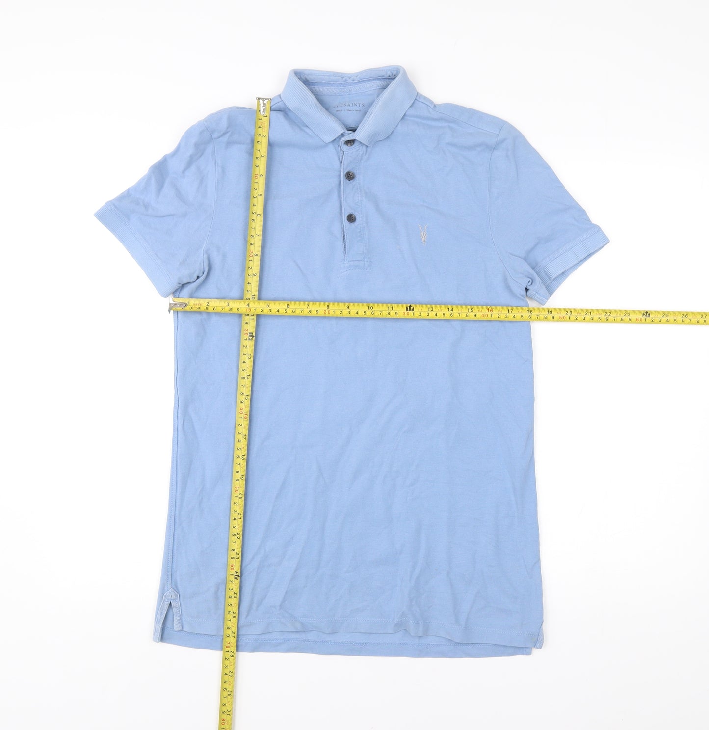 AllSaints Men's Blue Slim Fit Cotton Polo Shirt Size S