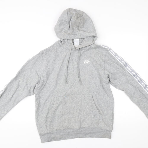 Nike Men’s Grey Pullover Hoodie Small Logo Tape Sportswear