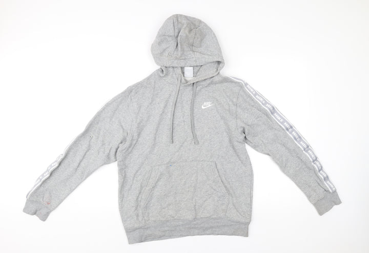 Nike Men’s Grey Pullover Hoodie Small Logo Tape Sportswear