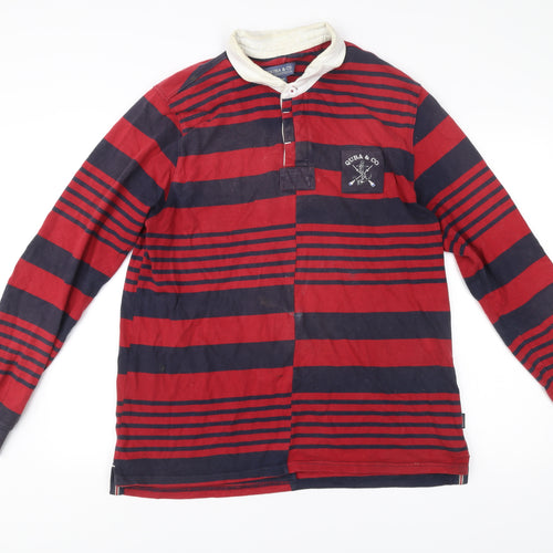 Quba & Co. Men’s Red Blue Striped Rugby Shirt Long Sleeve L