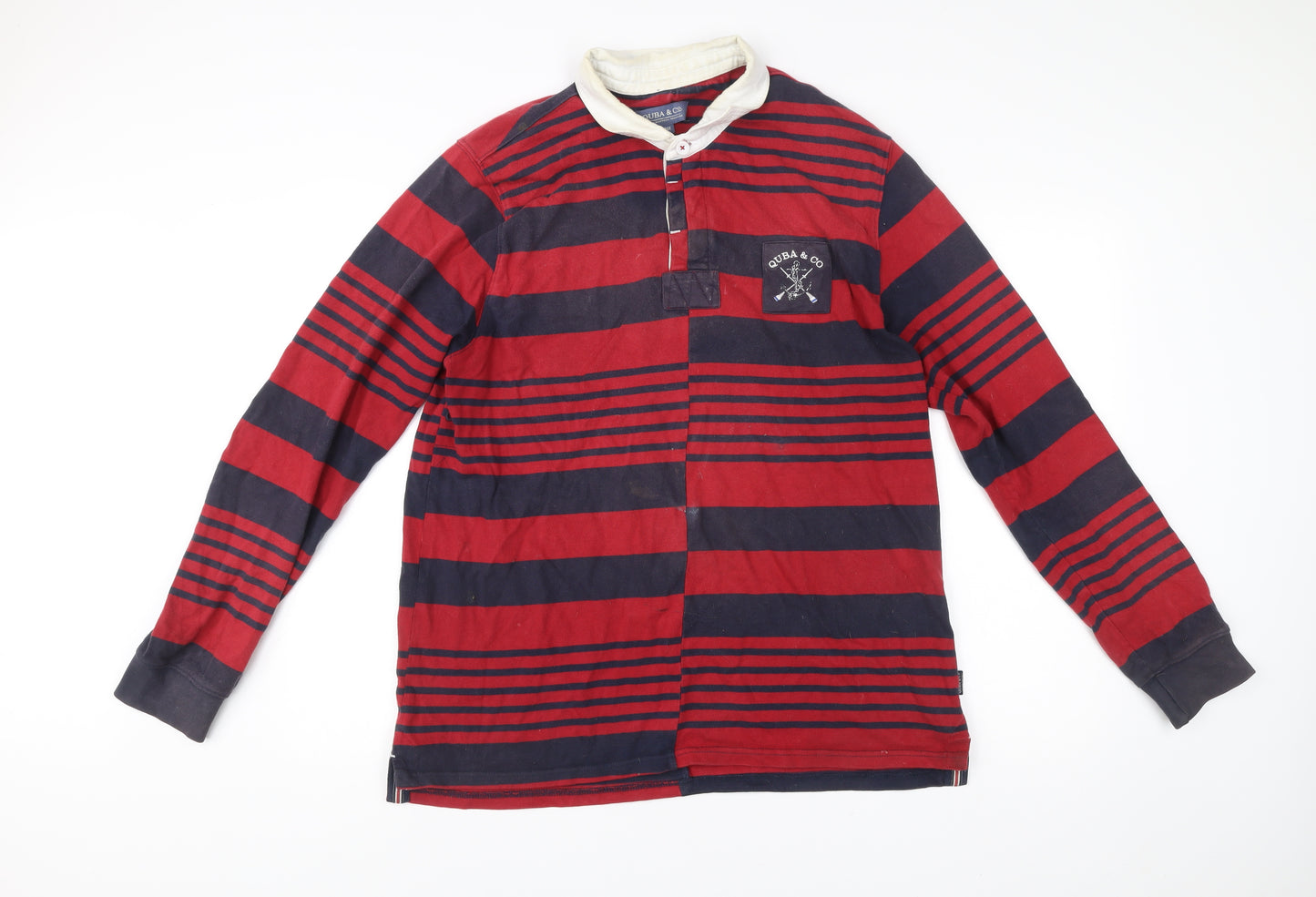 Quba & Co. Men’s Red Blue Striped Rugby Shirt Long Sleeve L