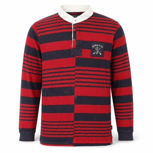 Quba & Co. Men’s Red Blue Striped Rugby Shirt Long Sleeve L