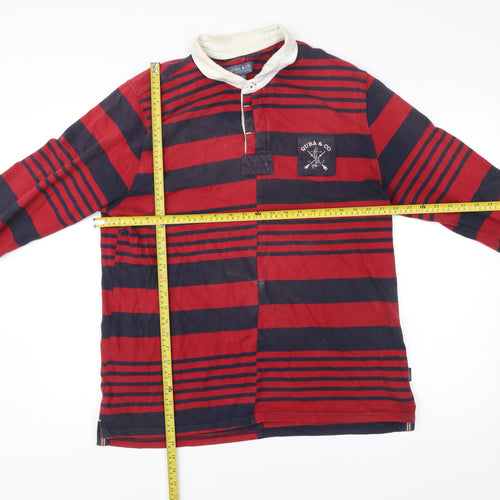 Quba & Co. Men’s Red Blue Striped Rugby Shirt Long Sleeve L