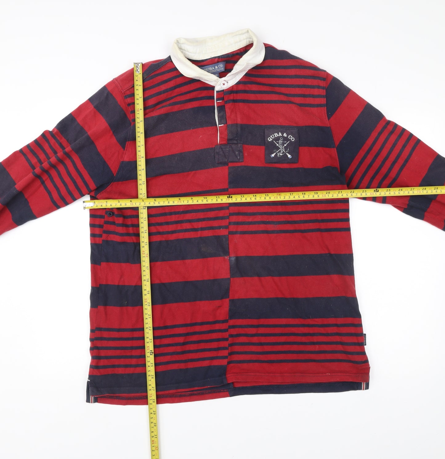 Quba & Co. Men’s Red Blue Striped Rugby Shirt Long Sleeve L