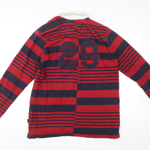 Quba & Co. Men’s Red Blue Striped Rugby Shirt Long Sleeve L