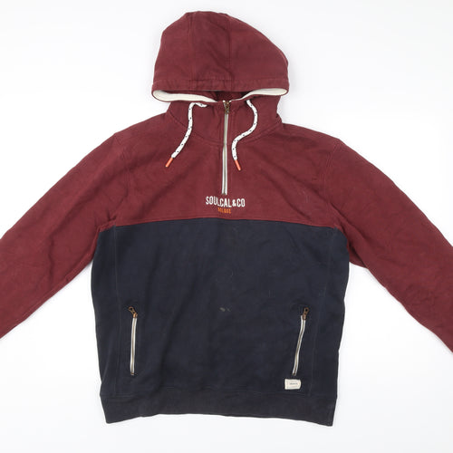 SoulCal & Co Men’s Red Blue XL Half Zip Hoodie with Logo & Pockets