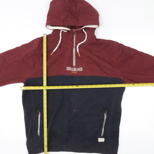 SoulCal & Co Men’s Red Blue XL Half Zip Hoodie with Logo & Pockets