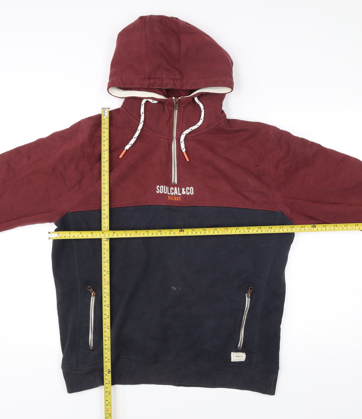 SoulCal & Co Men’s Red Blue XL Half Zip Hoodie with Logo & Pockets