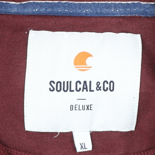 SoulCal & Co Men’s Red Blue XL Half Zip Hoodie with Logo & Pockets
