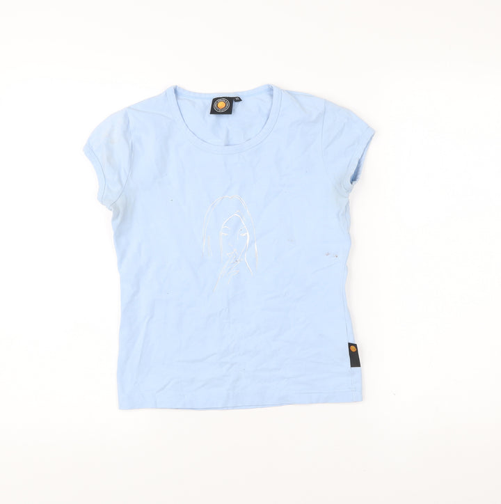 Carrot Banana & Peach Womens Blue XS Slim Fit Graphic T-Shirt