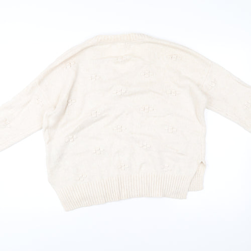 Fat Face Womens Beige Knit V-Neck Jumper Size 12 Long Sleeve Pullover