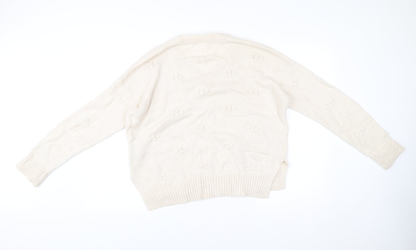 Fat Face Womens Beige Knit V-Neck Jumper Size 12 Long Sleeve Pullover