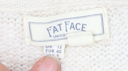 Fat Face Womens Beige Knit V-Neck Jumper Size 12 Long Sleeve Pullover