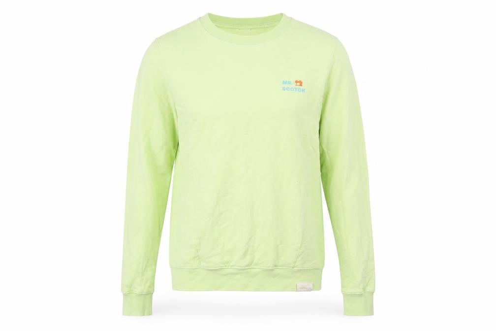 Front view of Scotch & Soda Men’s Green Cotton Pullover Sweatshirt Small Crew Neck