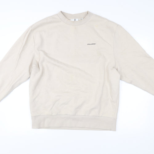Collusion Men’s Beige Pullover Sweatshirt Medium Crew Neck