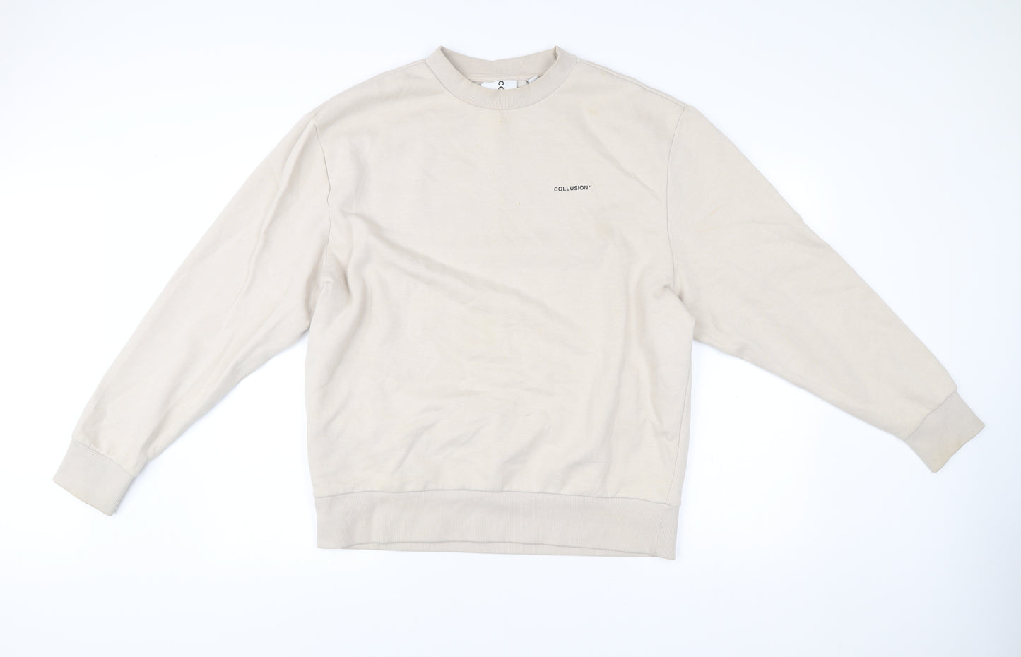 Collusion Men’s Beige Pullover Sweatshirt Medium Crew Neck