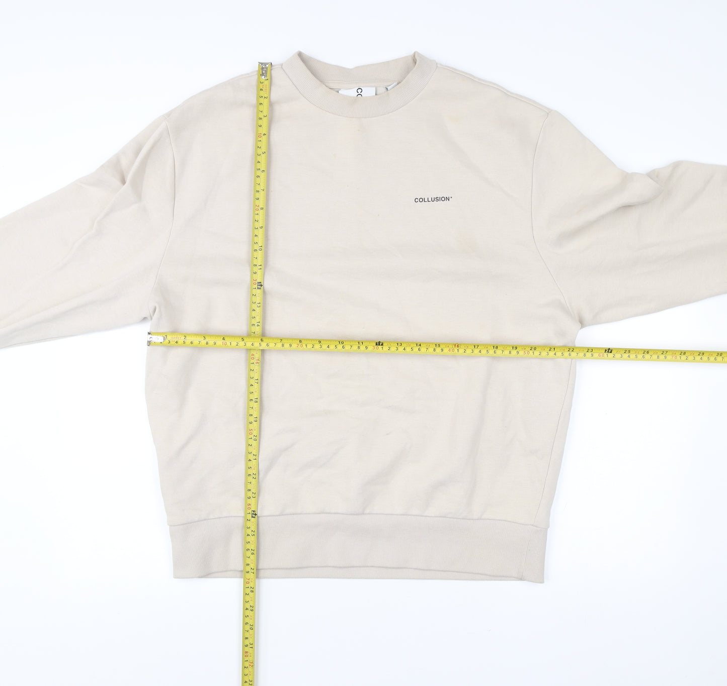 Collusion Men’s Beige Pullover Sweatshirt Medium Crew Neck