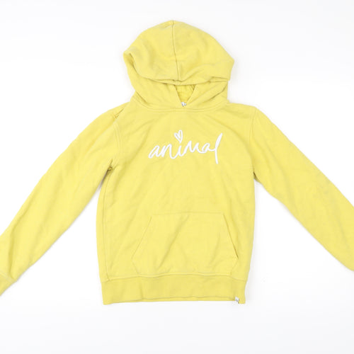 Animal Girls Yellow Pullover Hoodie 11-12Y Cotton Blend Embroidered Logo