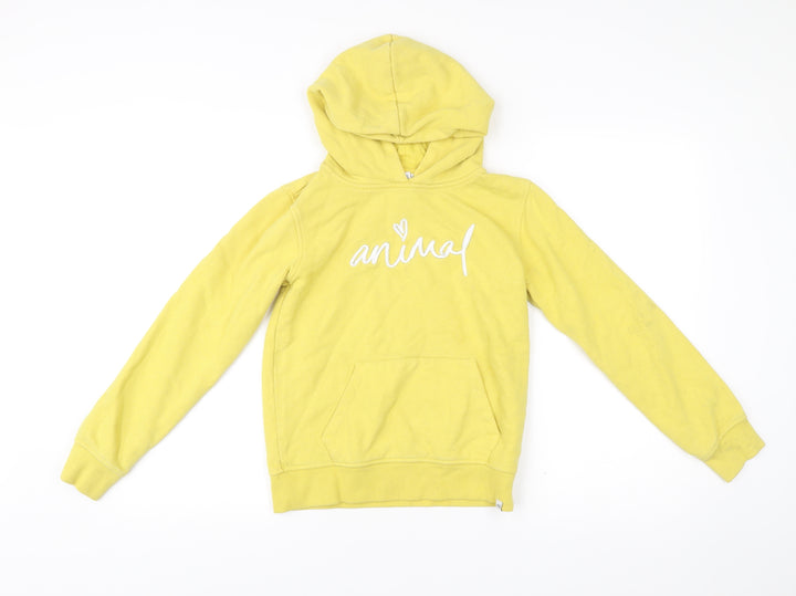 Animal Girls Yellow Pullover Hoodie 11-12Y Cotton Blend Embroidered Logo