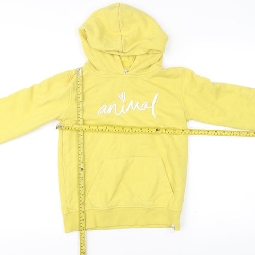 Animal Girls Yellow Pullover Hoodie 11-12Y Cotton Blend Embroidered Logo