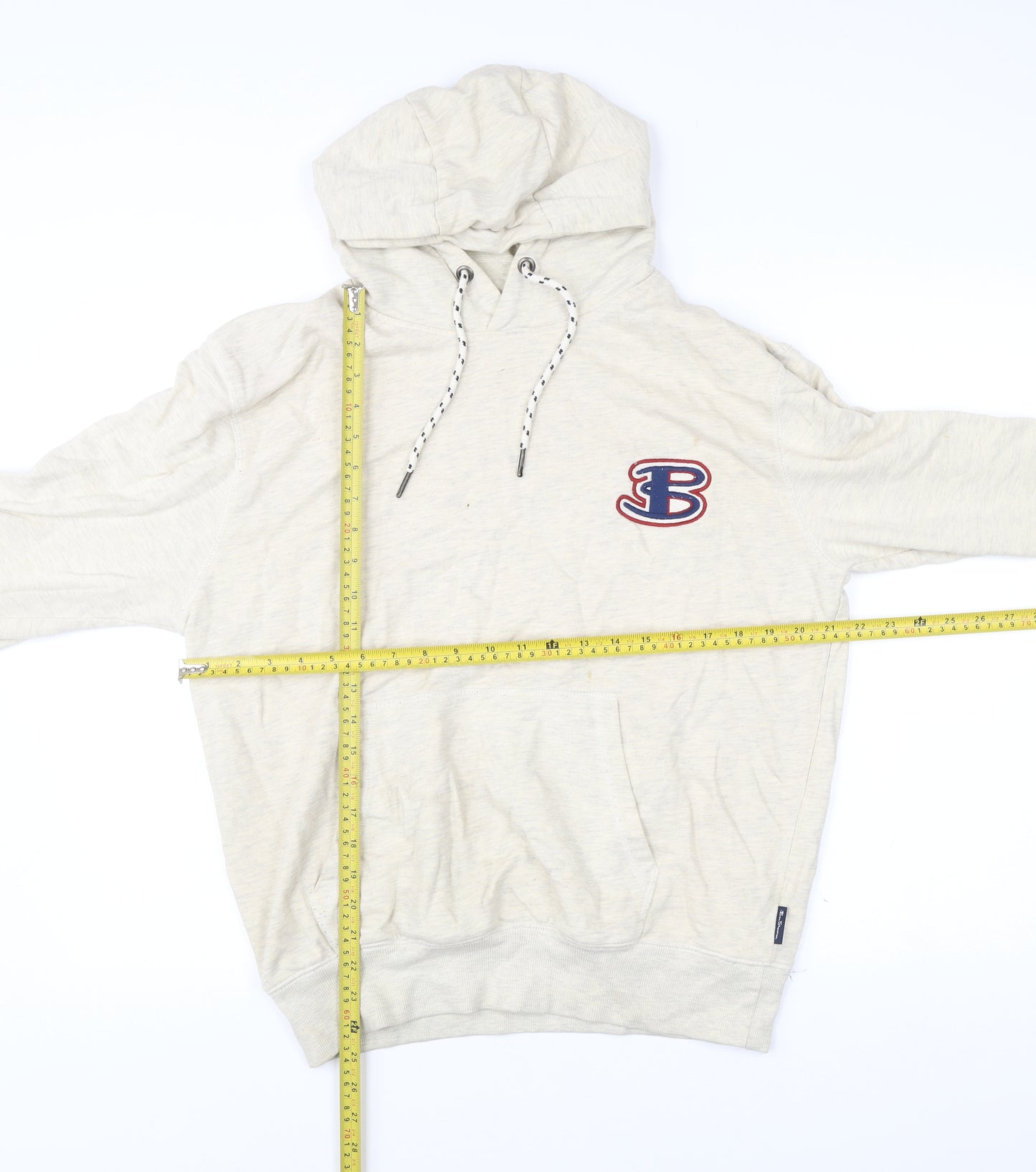 Ben Sherman Men’s Beige Pullover Hoodie L Logo Embroidered