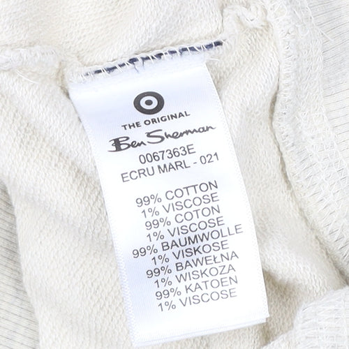 Ben Sherman Men’s Beige Pullover Hoodie L Logo Embroidered