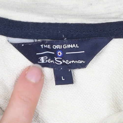 Ben Sherman Men’s Beige Pullover Hoodie L Logo Embroidered