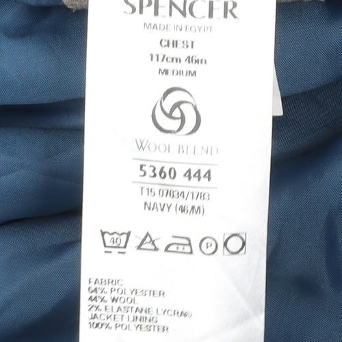 Marks and Spencer Men’s Navy Blue Wool Blend Blazer Jacket 46 M