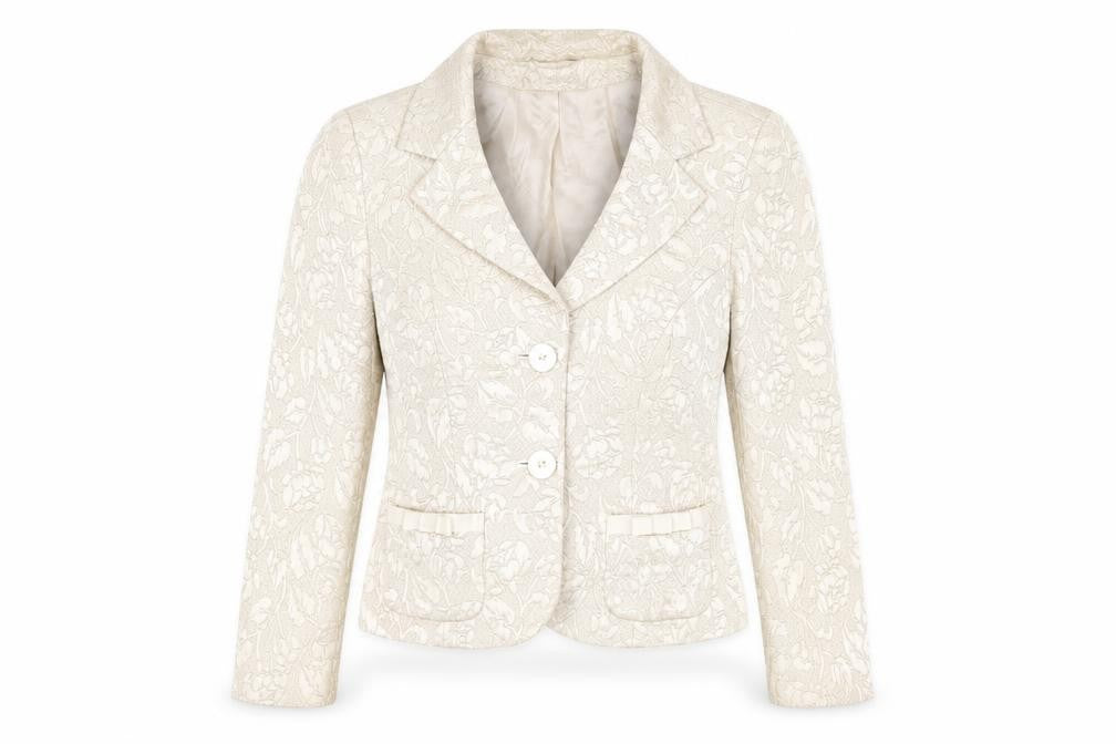 Front view of Wallis Women’s Ivory Floral Jacquard Blazer Jacket, size UK 10