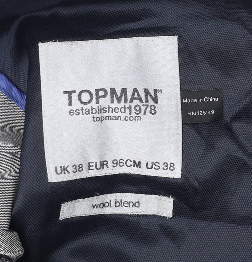 Topman Men’s Grey Blazer Jacket 38 Chest Wool Blend Formal