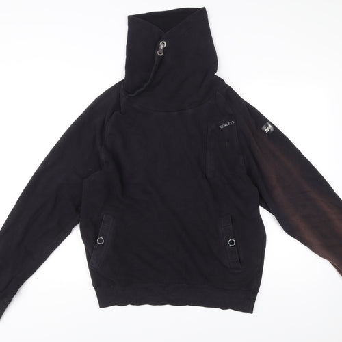 Henleys Men’s Black Pullover Hoodie Size L High Neck Logo Print