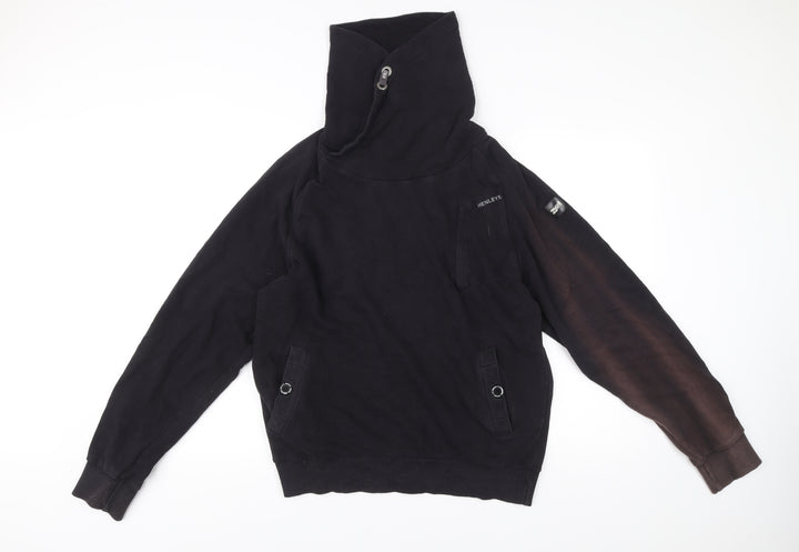 Henleys Men’s Black Pullover Hoodie Size L High Neck Logo Print